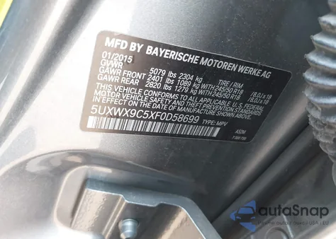 2015 BMW X3 xDrive28I из США, поврежденный, VIN 5UXWX9C5XF0D58699